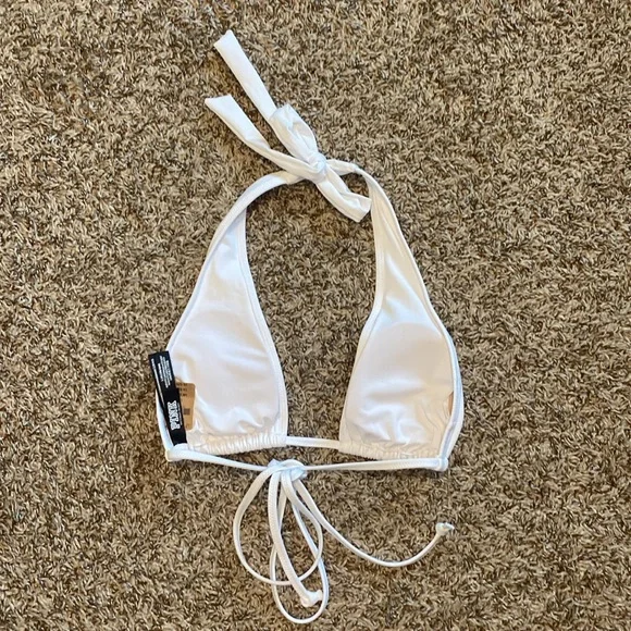 NWT PINK Lightly Lined Plunged White Halter Bikini Top L - Picture 3 of 10